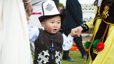 Kirghiz young man Word nomad Games with Baibol travel